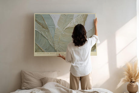 Paul Sinus Wandbild 120x80cm abstrakte Blattstruktur modern beige gruen Naturrelief Kunstdruck grosses Wandbild 120x80cm elegante Wanddekoration fuer Wohnzimmer Büro