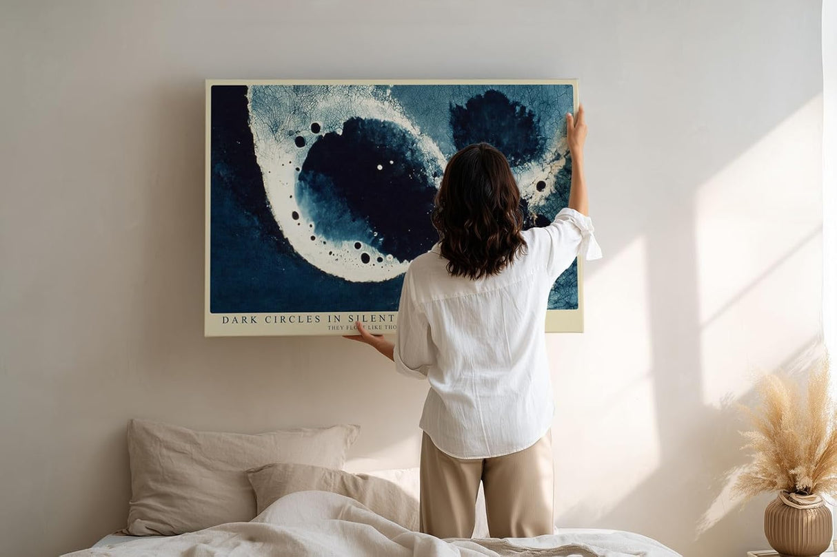 Paul Sinus Wandbild 120x80cm Abstrakte Blaue Kreise Moderne Kunst Struktur Design in Blau und Weiß für Wohnzimmer Büro