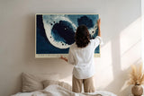 Paul Sinus Wandbild 120x80cm Abstrakte Blaue Kreise Moderne Kunst Struktur Design in Blau und Weiß für Wohnzimmer Büro
