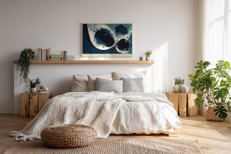 Paul Sinus Wandbild 120x80cm Abstrakte Blaue Kreise Moderne Kunst Struktur Design in Blau und Weiß für Wohnzimmer Büro