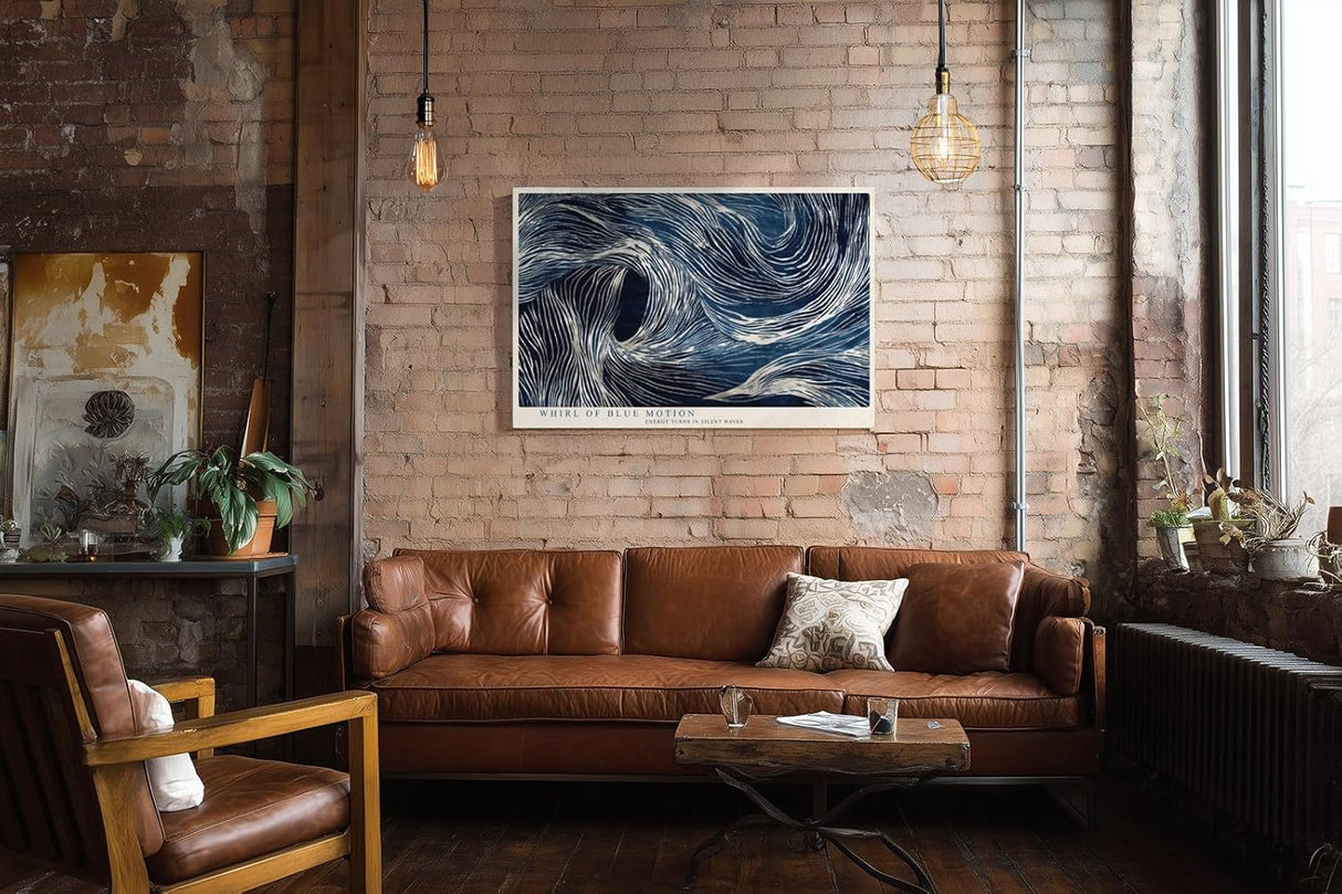 Paul Sinus Wandbild 120x80cm Abstrakte Blaue Wellen Kunst LeinWandbild 120x80cm Dynamische Linien Wanddekoration