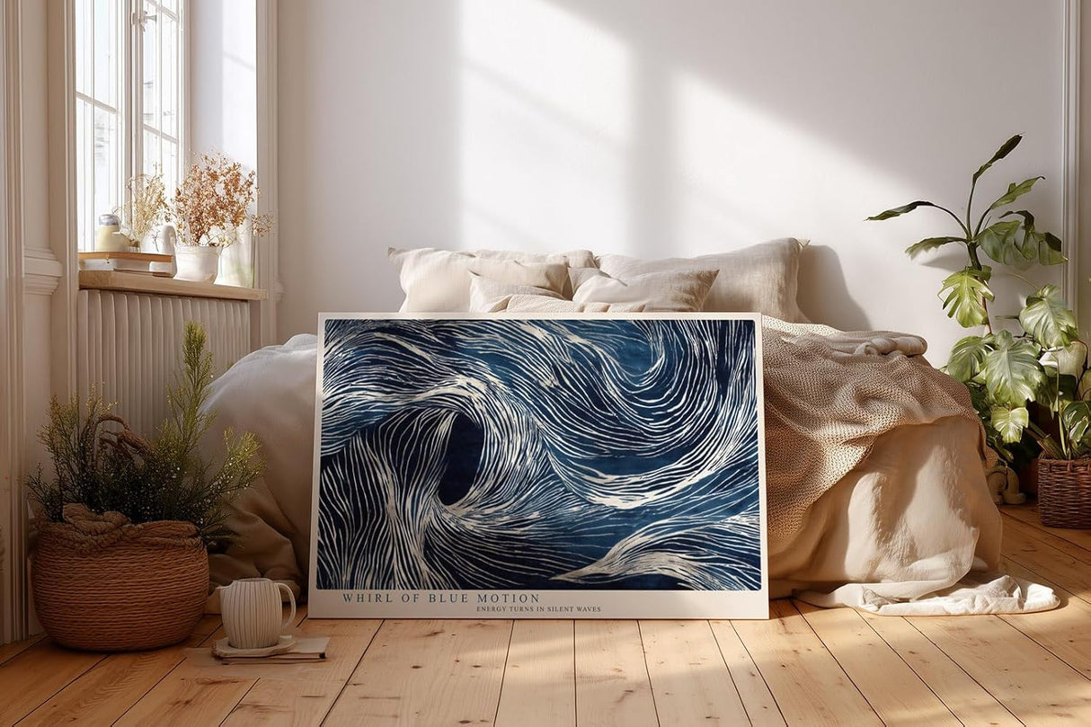 Paul Sinus Wandbild 120x80cm Abstrakte Blaue Wellen Kunst LeinWandbild 120x80cm Dynamische Linien Wanddekoration