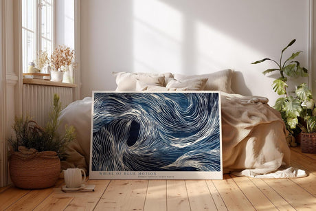 Paul Sinus Wandbild 120x80cm Abstrakte Blaue Wellen Kunst LeinWandbild 120x80cm Dynamische Linien Wanddekoration