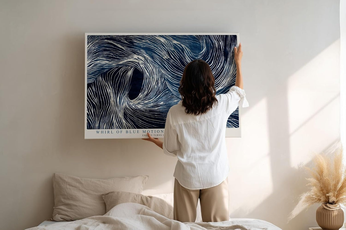 Paul Sinus Wandbild 120x80cm Abstrakte Blaue Wellen Kunst LeinWandbild 120x80cm Dynamische Linien Wanddekoration