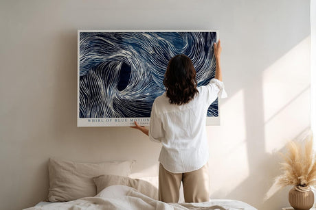 Paul Sinus Wandbild 120x80cm Abstrakte Blaue Wellen Kunst LeinWandbild 120x80cm Dynamische Linien Wanddekoration