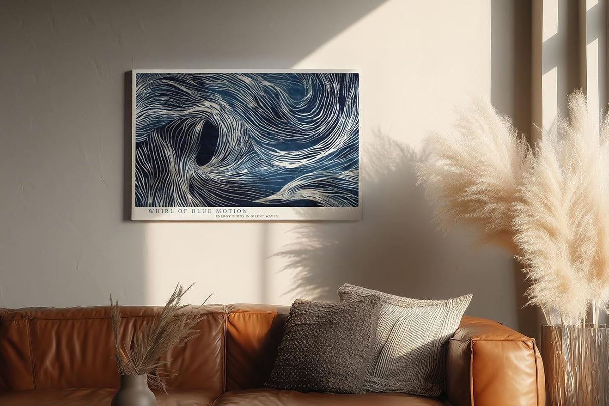 Paul Sinus Wandbild 120x80cm Abstrakte Blaue Wellen Kunst LeinWandbild 120x80cm Dynamische Linien Wanddekoration