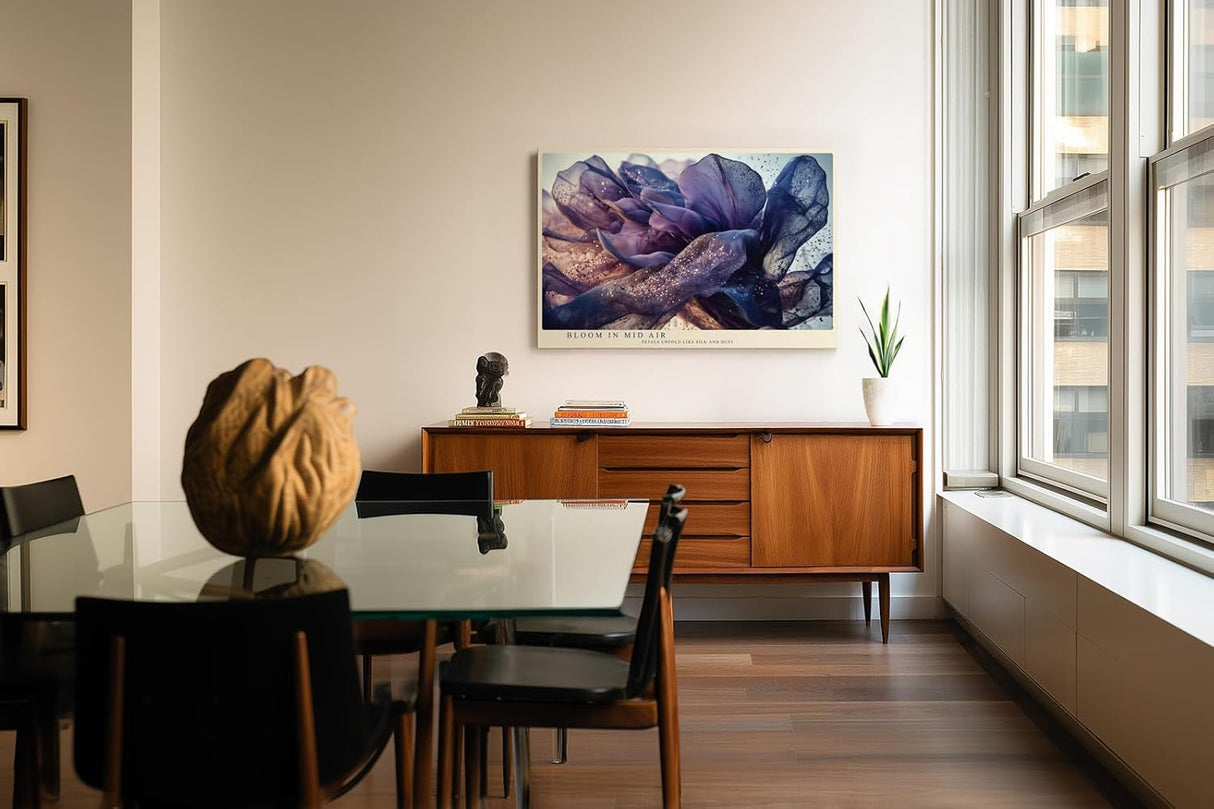 Paul Sinus Wandbild 120x80cm abstrakte Bluete modern violett gold elegante Kunst Kunstdruck grosses Kunstbild stilvolle Wanddekoration fuer Wohnzimmer Büro