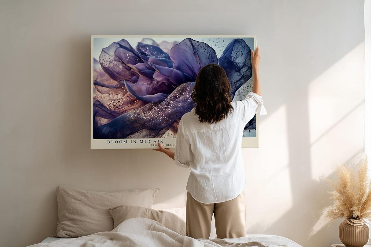 Paul Sinus Wandbild 120x80cm abstrakte Bluete modern violett gold elegante Kunst Kunstdruck grosses Kunstbild stilvolle Wanddekoration fuer Wohnzimmer Büro