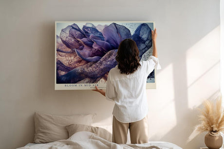 Paul Sinus Wandbild 120x80cm abstrakte Bluete modern violett gold elegante Kunst Kunstdruck grosses Kunstbild stilvolle Wanddekoration fuer Wohnzimmer Büro