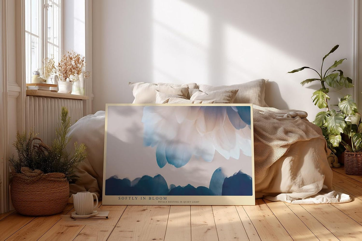 Paul Sinus Wandbild 120x80cm abstrakte Blueten modern blau weiss florale Kunst grosses Kunstbild elegante Wanddekoration fuer Wohnzimmer Büro