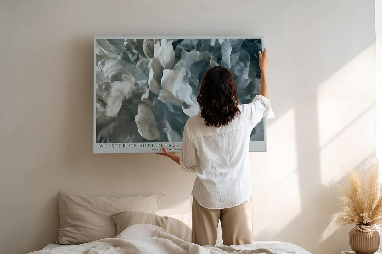 Paul Sinus Wandbild 120x80cm abstrakte Blume modern grau beige floral Kunst Kunstdruck grosses Kunstbild elegante Wanddekoration fuer Wohnzimmer Büro Flur