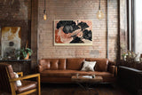 Paul Sinus Wandbild 120x80cm abstrakte Blumen Illustration schwarz apricot grafische Florale Kunst modernes Linien Design stilvolle Wanddekoration fuer Wohnzimmer Büro