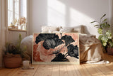 Paul Sinus Wandbild 120x80cm abstrakte Blumen Illustration schwarz apricot grafische Florale Kunst modernes Linien Design stilvolle Wanddekoration fuer Wohnzimmer Büro