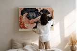 Paul Sinus Wandbild 120x80cm abstrakte Blumen Illustration schwarz apricot grafische Florale Kunst modernes Linien Design stilvolle Wanddekoration fuer Wohnzimmer Büro