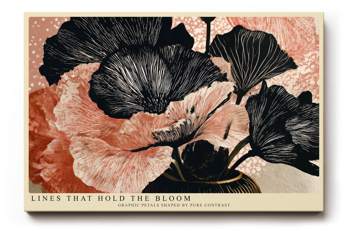 Paul Sinus Wandbild 120x80cm abstrakte Blumen Illustration schwarz apricot grafische Florale Kunst modernes Linien Design stilvolle Wanddekoration fuer Wohnzimmer Büro