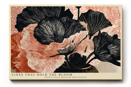 Paul Sinus Wandbild 120x80cm abstrakte Blumen Illustration schwarz apricot grafische Florale Kunst modernes Linien Design stilvolle Wanddekoration fuer Wohnzimmer Büro