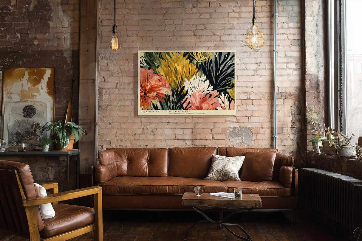 Paul Sinus Wandbild 120x80cm Abstrakte Blumen Kontrastreiche Florale Kunst Moderne Gartenkomposition mit intensiven Farben