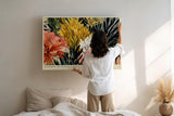 Paul Sinus Wandbild 120x80cm Abstrakte Blumen Kontrastreiche Florale Kunst Moderne Gartenkomposition mit intensiven Farben