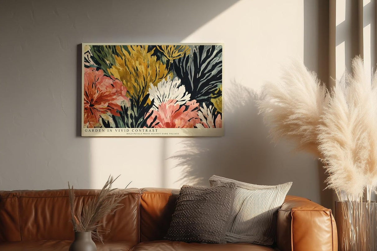 Paul Sinus Wandbild 120x80cm Abstrakte Blumen Kontrastreiche Florale Kunst Moderne Gartenkomposition mit intensiven Farben