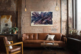 Paul Sinus Wandbild 120x80cm abstrakte Blumen modern violett blau goldene Akzente florale Kunst grosses Kunstbild elegante Wanddekoration fuer Wohnzimmer Büro