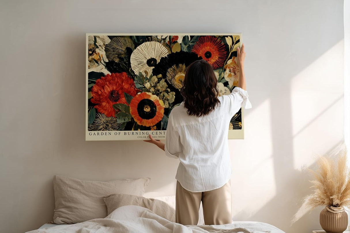 Paul Sinus Wandbild 120x80cm Abstrakte Blumen Moderne Florale Kunst Komposition mit warmen Farben und dekorativer Struktur