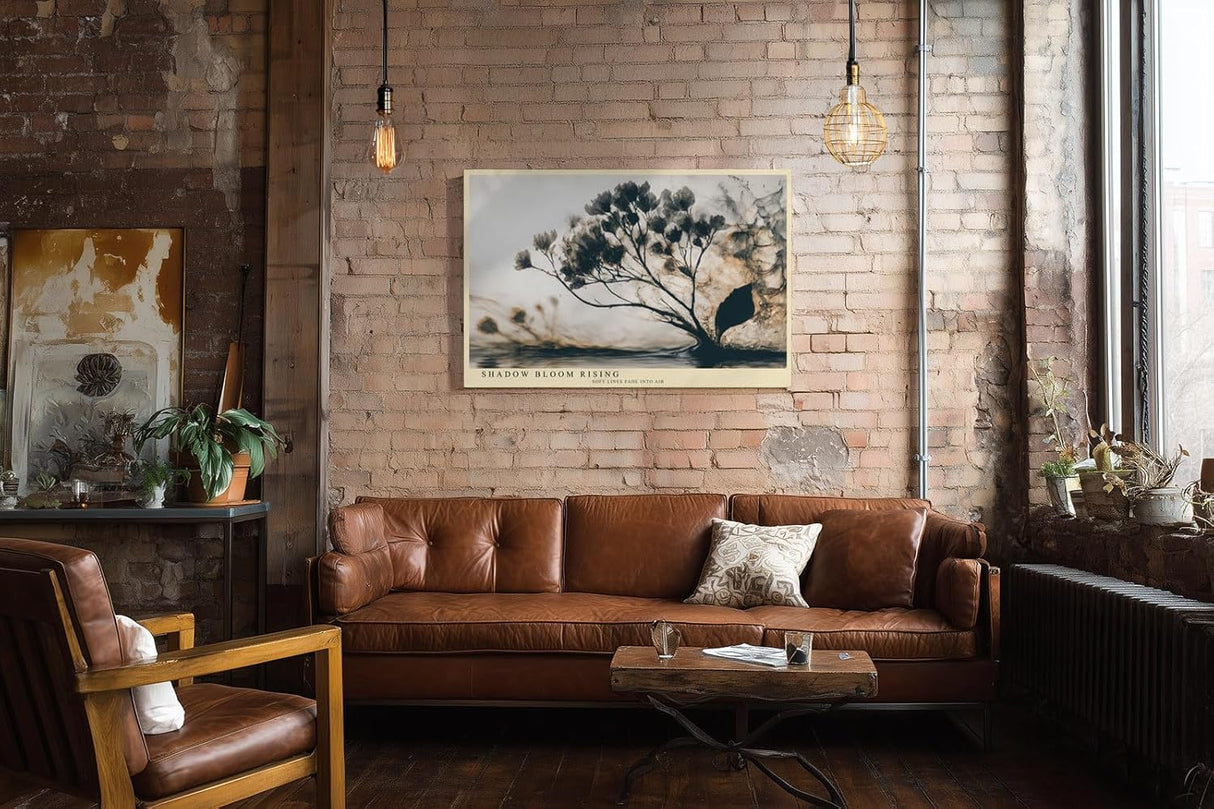 Paul Sinus Wandbild 120x80cm abstrakte Blumen Naturstruktur moderne botanische Kunst braune graue Linien minimalistische