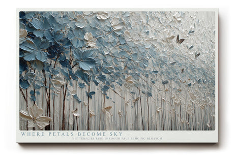 Paul Sinus Wandbild 120x80cm Abstrakte Blumen und Schmetterlinge Strukturkunst in Blau Weiss fuer Wohnzimmer Schlafzimmer und moderne Wohnräume