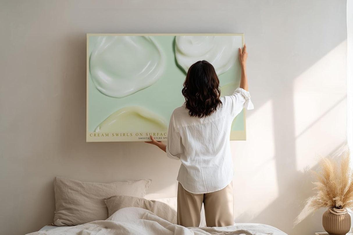 Paul Sinus Wandbild 120x80cm abstrakte Creme Strukturen moderne minimalistische Kunst sanfte Pastellfarben Kunstdruck stilvolle Wanddekoration fuer Badezimmer Schlafzimmer Spa