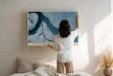 Paul Sinus Wandbild 120x80cm abstrakte Eislandschaft Luftaufnahme Gletscher Fluss moderne Naturkunst kuehle Farbtone stilvolle Wanddekoration fuer Wohnzimmer Büro