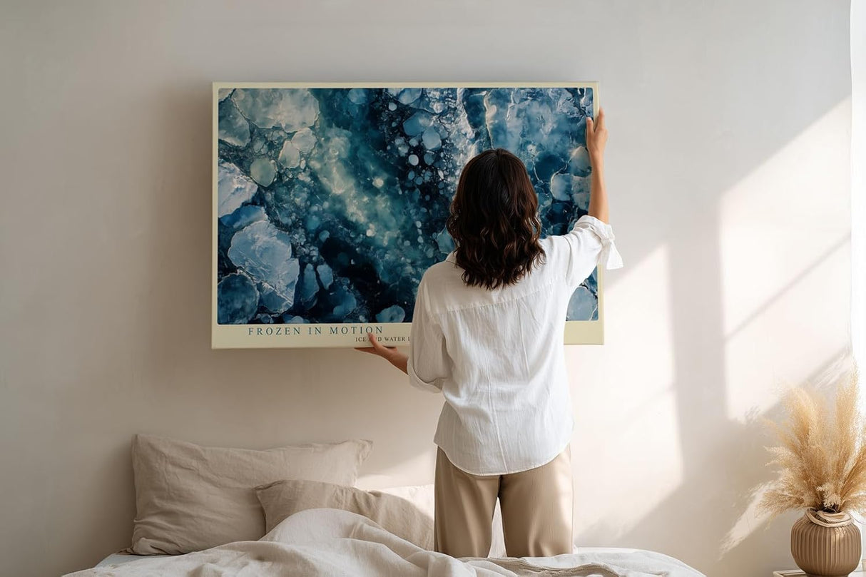 Paul Sinus Wandbild 120x80cm abstrakte Eisstruktur blau modern Natur Textur Kunstdruck grosses Wandbild 120x80cm elegante Wanddekoration fuer Wohnzimmer Büro
