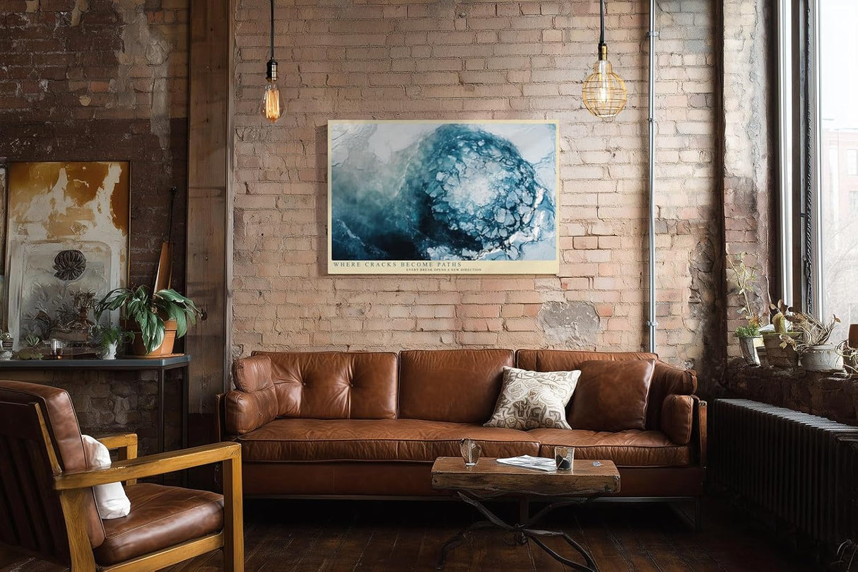Paul Sinus Wandbild 120x80cm abstrakte Eisstruktur blau weiss moderne Textur Kunst Kunstdruck grosses Wandbild 120x80cm elegante Wanddekoration fuer Wohnzimmer Büro