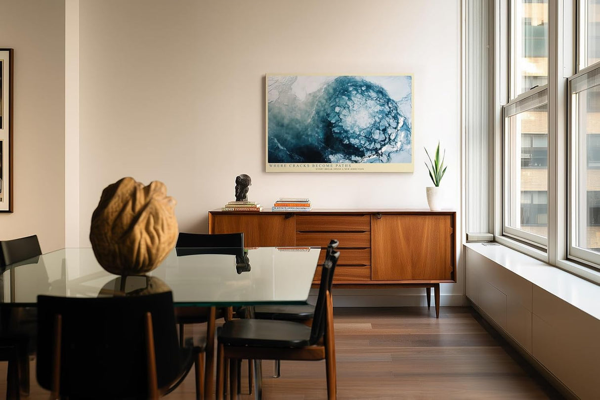 Paul Sinus Wandbild 120x80cm abstrakte Eisstruktur blau weiss moderne Textur Kunst Kunstdruck grosses Wandbild 120x80cm elegante Wanddekoration fuer Wohnzimmer Büro