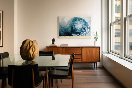 Paul Sinus Wandbild 120x80cm abstrakte Eisstruktur blau weiss moderne Textur Kunst Kunstdruck grosses Wandbild 120x80cm elegante Wanddekoration fuer Wohnzimmer Büro