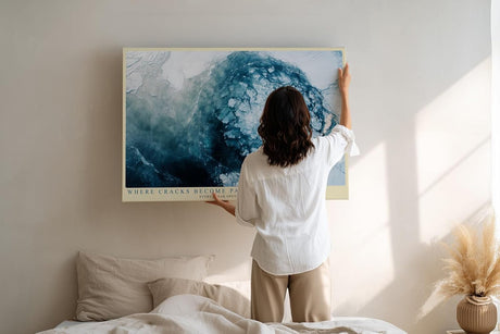 Paul Sinus Wandbild 120x80cm abstrakte Eisstruktur blau weiss moderne Textur Kunst Kunstdruck grosses Wandbild 120x80cm elegante Wanddekoration fuer Wohnzimmer Büro