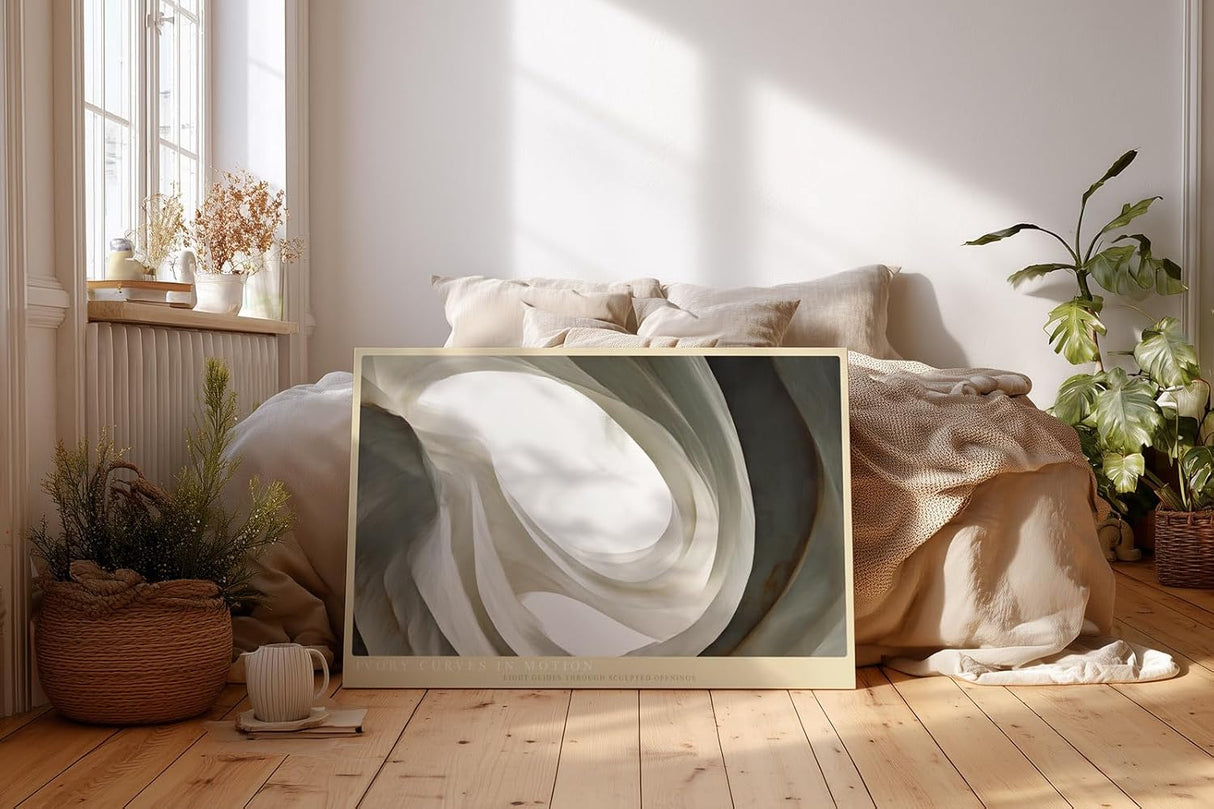Paul Sinus Wandbild 120x80cm Abstrakte Elfenbein Formen Moderne Minimalistische Kunst in Naturtönen für Wohnzimmer Büro Schlafzimmer