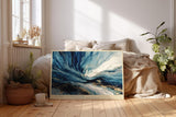 Paul Sinus Wandbild 120x80cm Abstrakte Energie Bewegung in Blau Weiss und Gold Moderne Kunst Wanddekoration