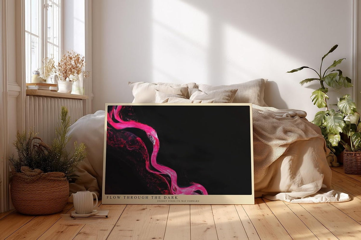 Paul Sinus Wandbild 120x80cm abstrakte Energiebewegung pink auf schwarzem Hintergrund moderne Fluid Kunst dynamisches Kunstbild stilvolle Wanddekoration fuer Wohnzimmer Büro