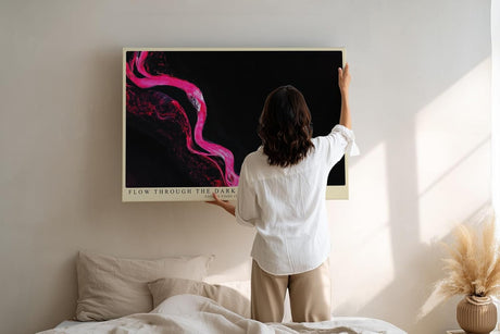 Paul Sinus Wandbild 120x80cm abstrakte Energiebewegung pink auf schwarzem Hintergrund moderne Fluid Kunst dynamisches Kunstbild stilvolle Wanddekoration fuer Wohnzimmer Büro
