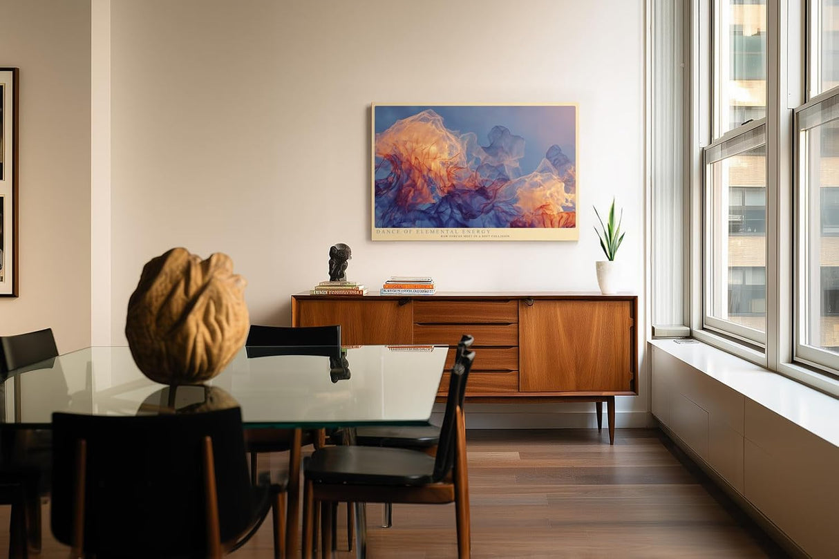 Paul Sinus Wandbild 120x80cm abstrakte Energieformen moderne Kunst in Blau Orange und Rot dynamische Farbbewegung stilvolle Wanddekoration fuer Wohnzimmer Büro