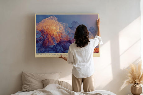 Paul Sinus Wandbild 120x80cm abstrakte Energieformen moderne Kunst in Blau Orange und Rot dynamische Farbbewegung stilvolle Wanddekoration fuer Wohnzimmer Büro