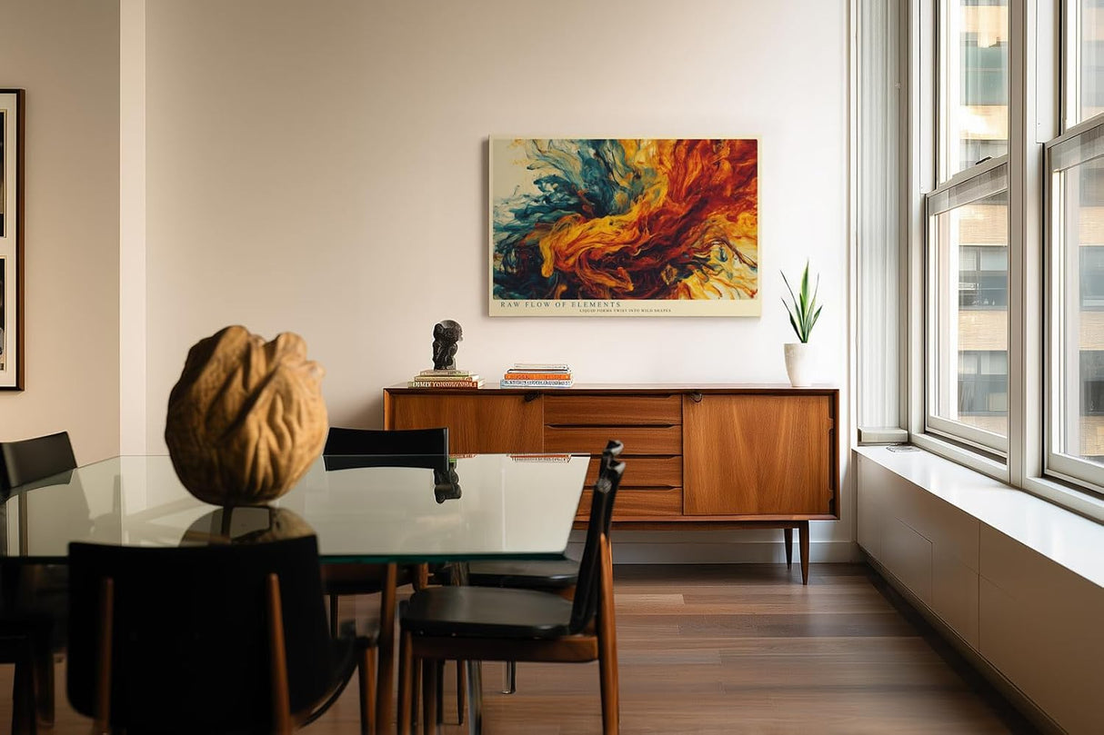 Paul Sinus Wandbild 120x80cm abstrakte Farben Explosion modern blau orange Kunst Kunstdruck grosses Kunstbild dynamische Wanddekoration fuer Wohnzimmer Büro