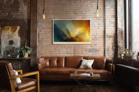 Paul Sinus Wandbild 120x80cm abstrakte Farben moderne Kunst fliessende Formen gold blau Kunstdruck stilvolle Wanddekoration fuer Wohnzimmer Büro Schlafzimmer