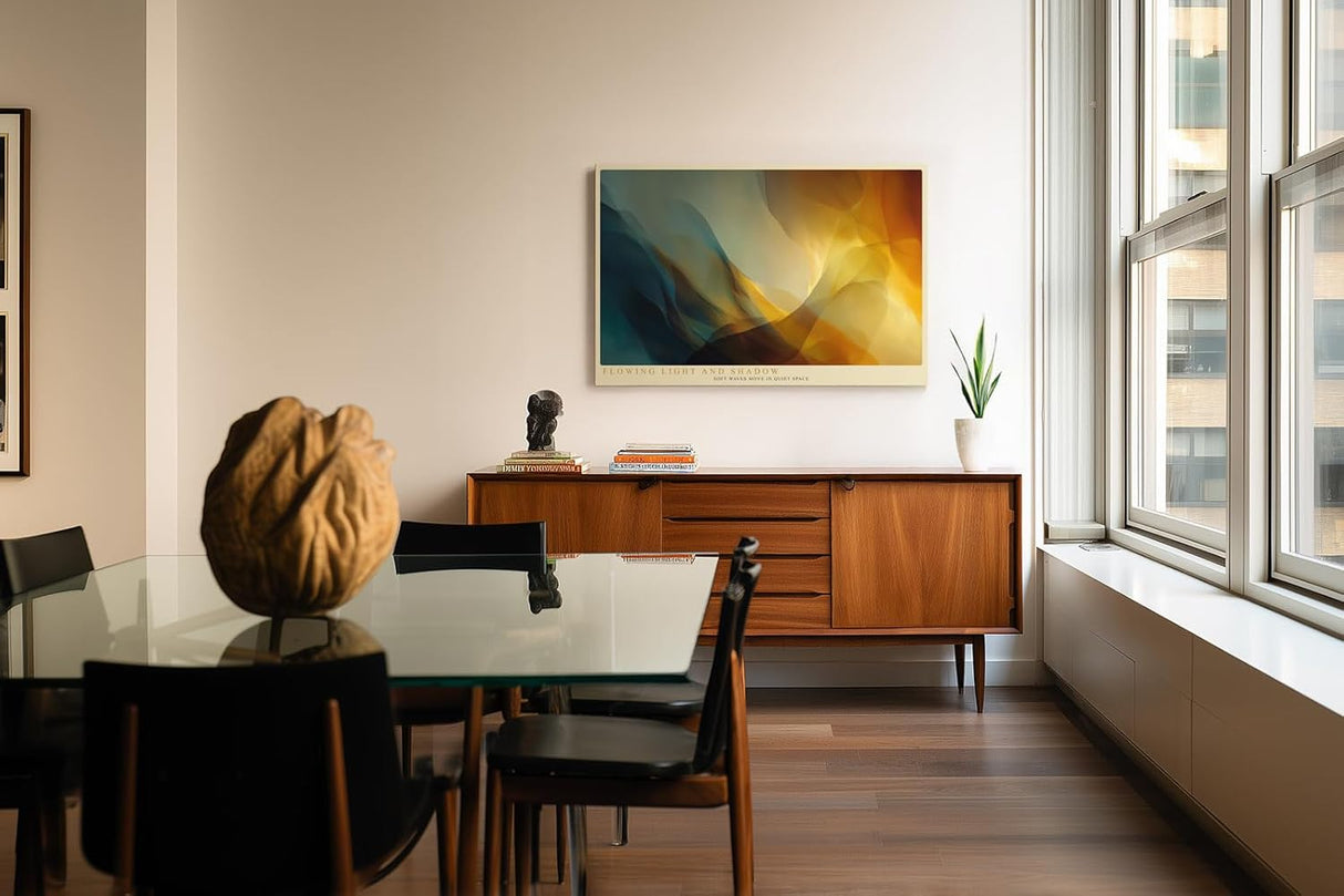 Paul Sinus Wandbild 120x80cm abstrakte Farben moderne Kunst fliessende Formen gold blau Kunstdruck stilvolle Wanddekoration fuer Wohnzimmer Büro Schlafzimmer