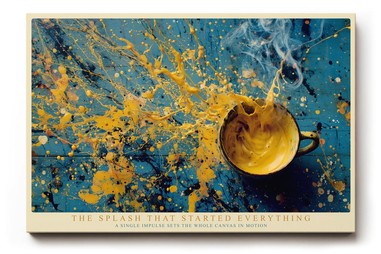 Paul Sinus Wandbild 120x80cm Abstrakte Farbexplosion Gelb Blau Moderne Kunst Kreative Farbspritzer Komposition