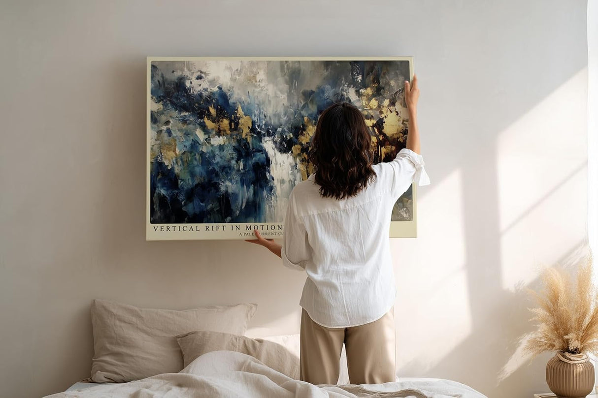Paul Sinus Wandbild 120x80cm Abstrakte Farbexplosion Moderne Kunst Dynamische Komposition in Blau Gold und Weiss