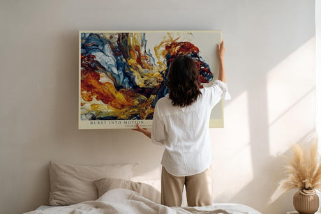 Paul Sinus Wandbild 120x80cm abstrakte Farbexplosion moderne Kunst rot blau gelb dynamische Malerei grosses Kunstbild stilvolle Wanddekoration fuer Wohnzimmer Büro Atelier