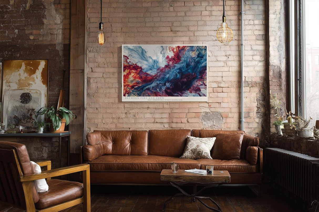 Paul Sinus Wandbild 120x80cm abstrakte Farbexplosion rot blau moderne Kunst dynamische Farbwolken Wanddekoration fuer Wohnzimmer Büro