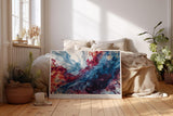 Paul Sinus Wandbild 120x80cm abstrakte Farbexplosion rot blau moderne Kunst dynamische Farbwolken Wanddekoration fuer Wohnzimmer Büro