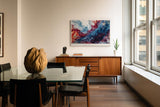 Paul Sinus Wandbild 120x80cm abstrakte Farbexplosion rot blau moderne Kunst dynamische Farbwolken Wanddekoration fuer Wohnzimmer Büro
