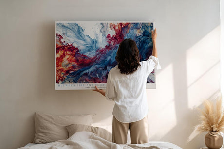 Paul Sinus Wandbild 120x80cm abstrakte Farbexplosion rot blau moderne Kunst dynamische Farbwolken Wanddekoration fuer Wohnzimmer Büro